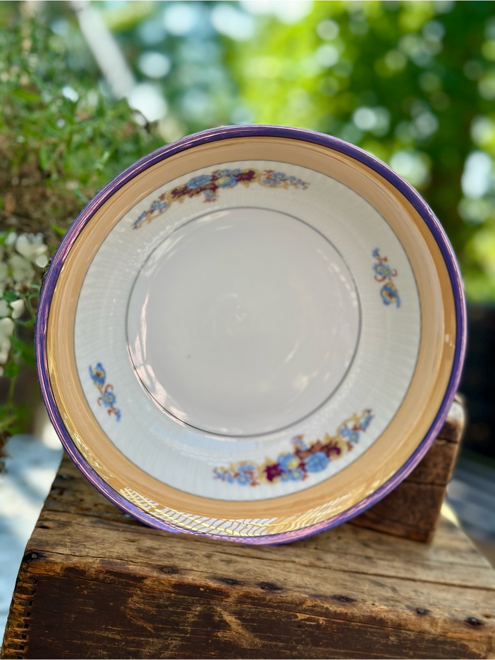 Vintage Bavaria Porcelain Floral Bowl 9 Inch Gold Purple Trim